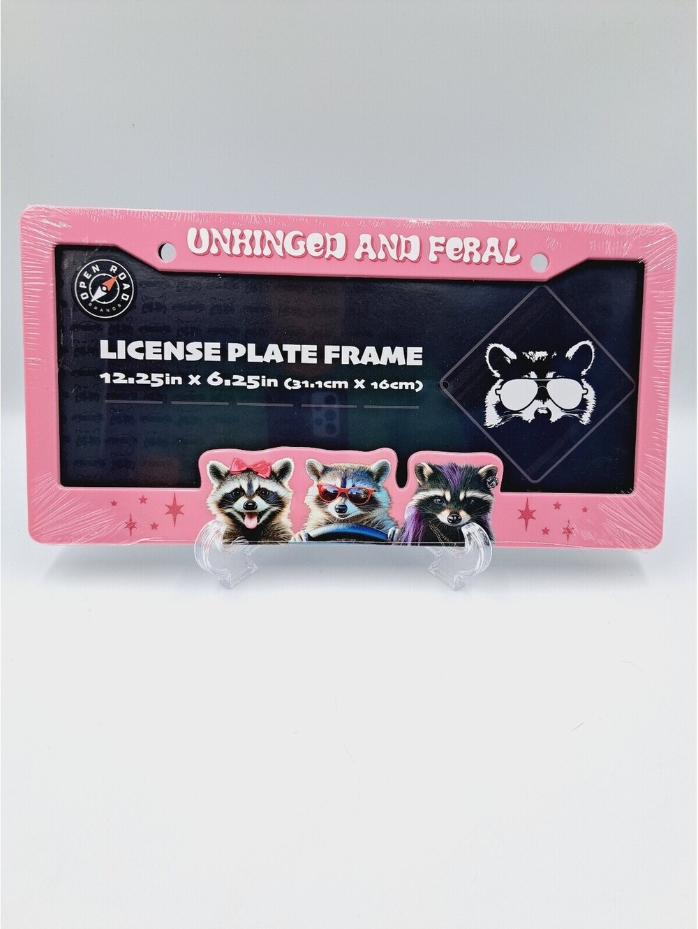Raccoon Unhinged And Feral Auto License Frame Kawaii Car Humor Stocking Stuffer